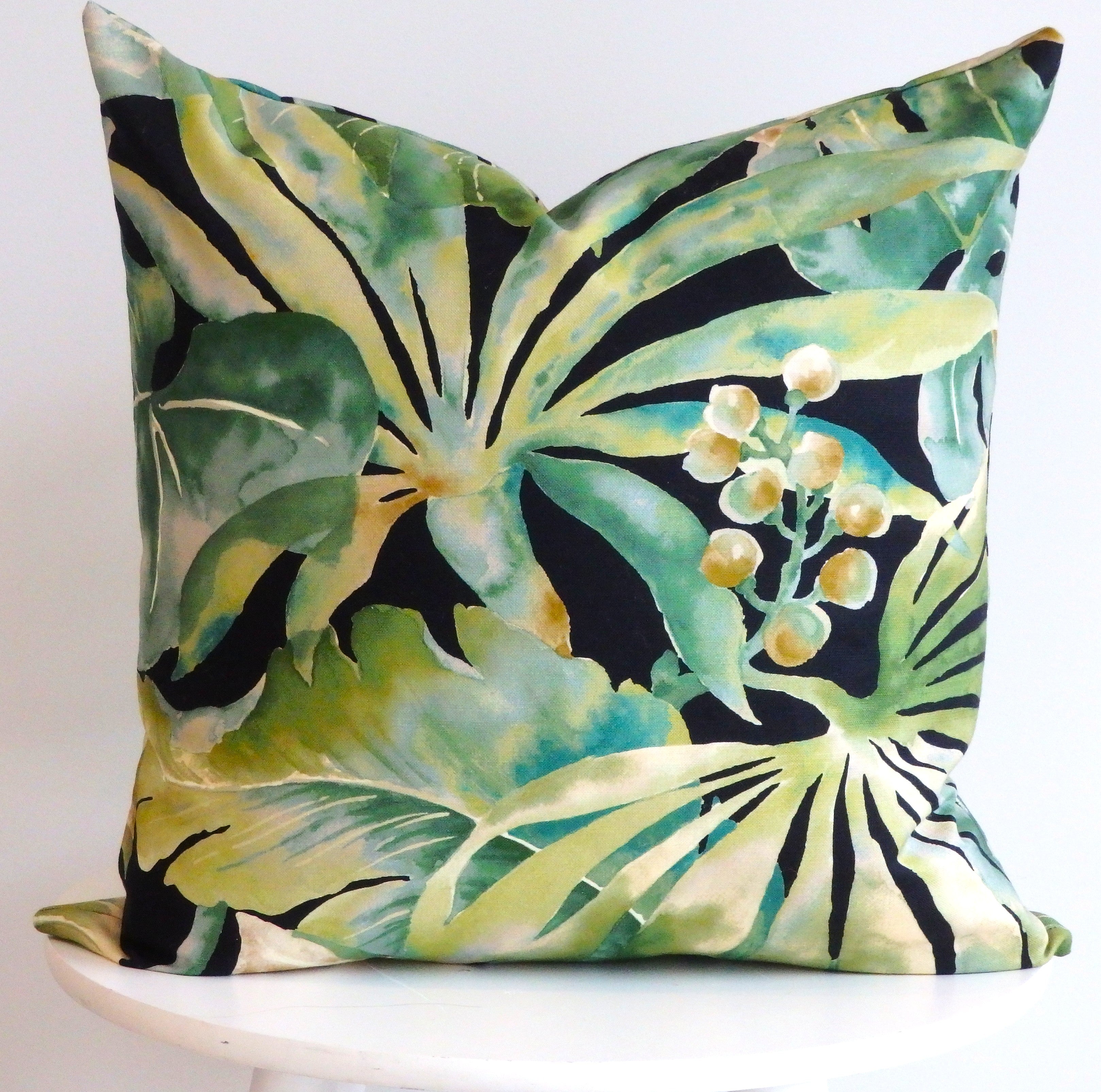 Tropical Green on Black Cushion Cover