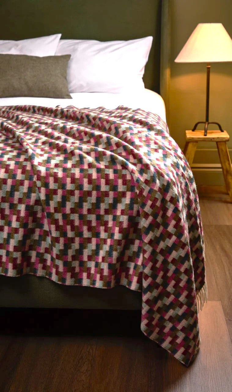 Pink and Khaki Bricks Merino Throw