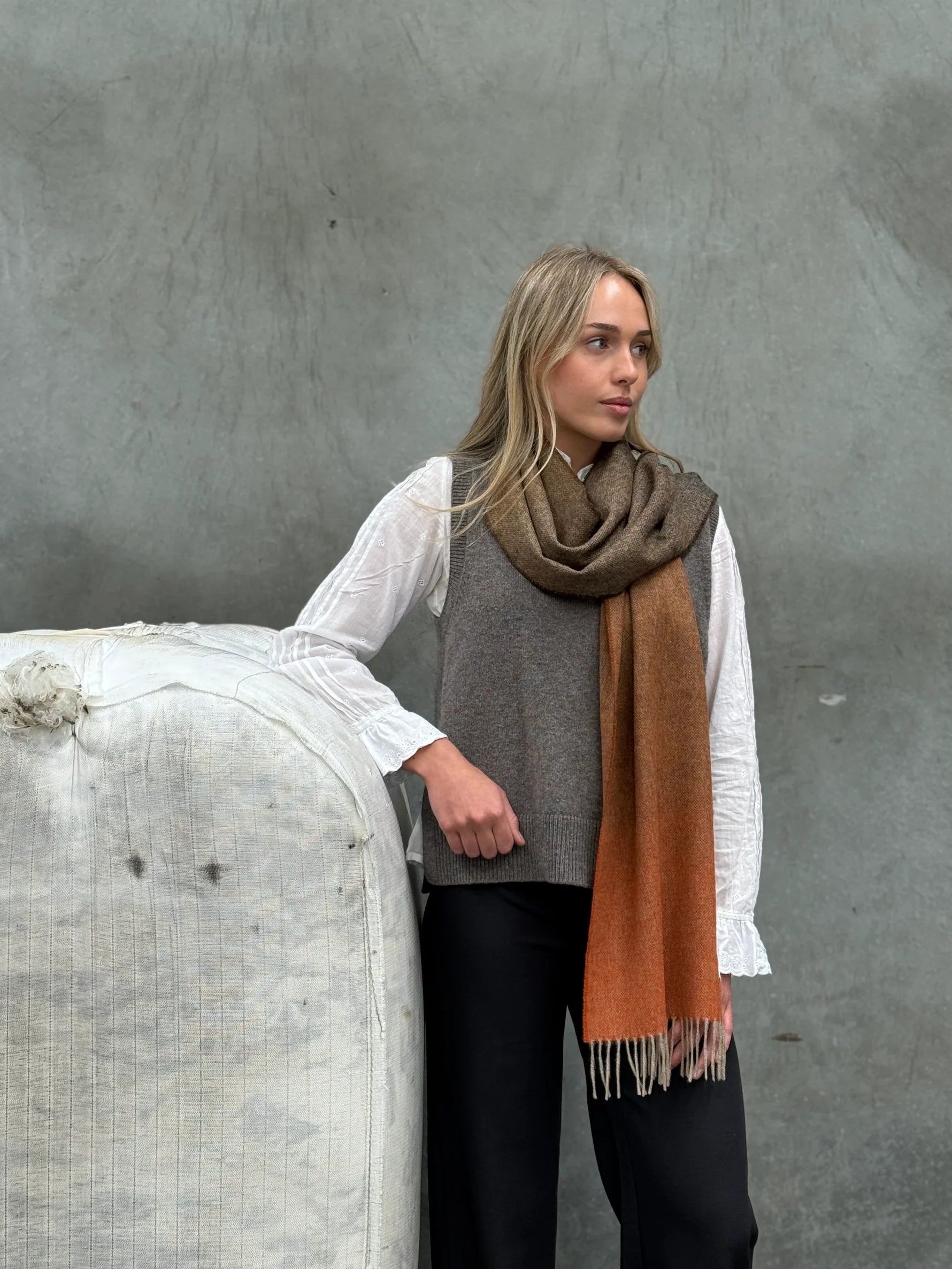 Ombre Rust/Brown Merino Scarf