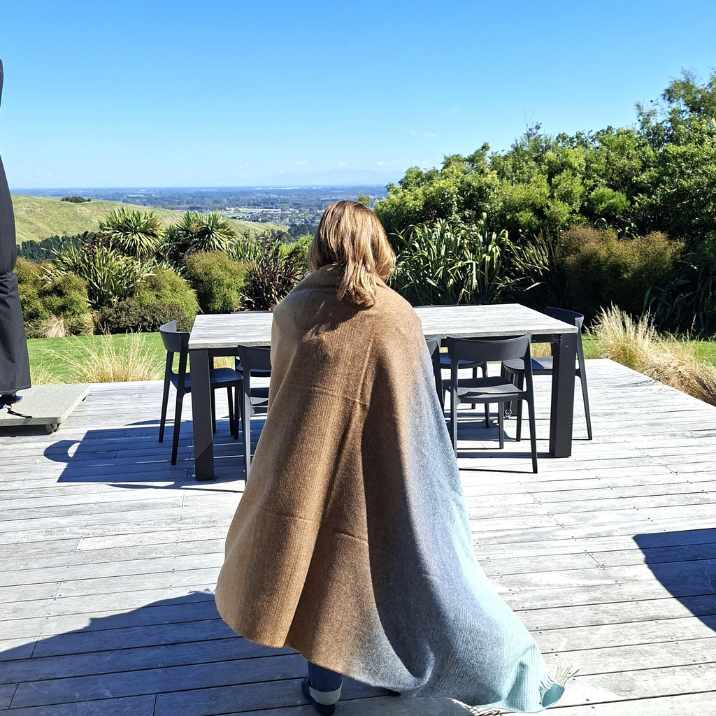 Blue and Camel Ombre 100% Merino Throw