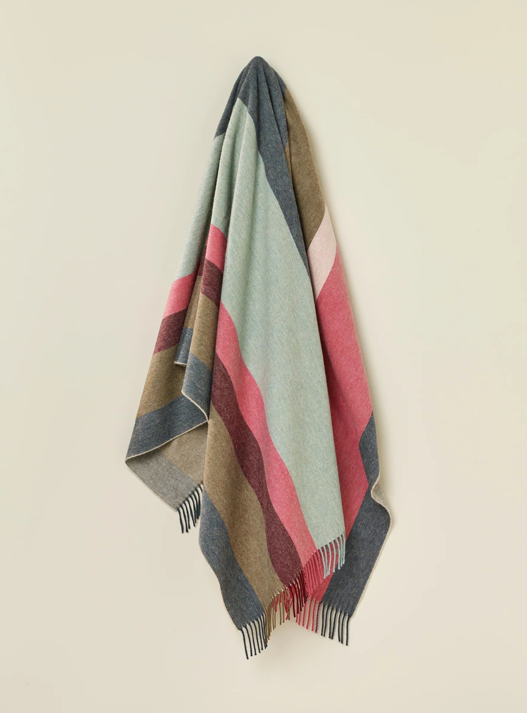 Block Stripe Pink and Green 100% Merino Throw