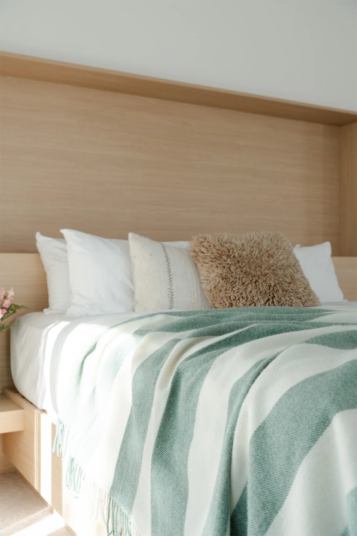 Samways Sage and Cream Stripe 100% NZ Wool Throw