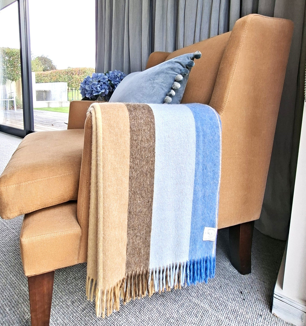 Block Stripe Yellow and Blue 100% Merino throw