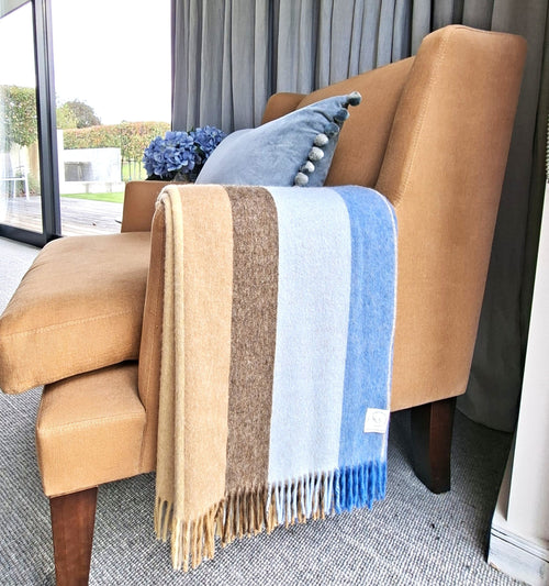 Block Stripe Yellow and Blue 100% Merino throw