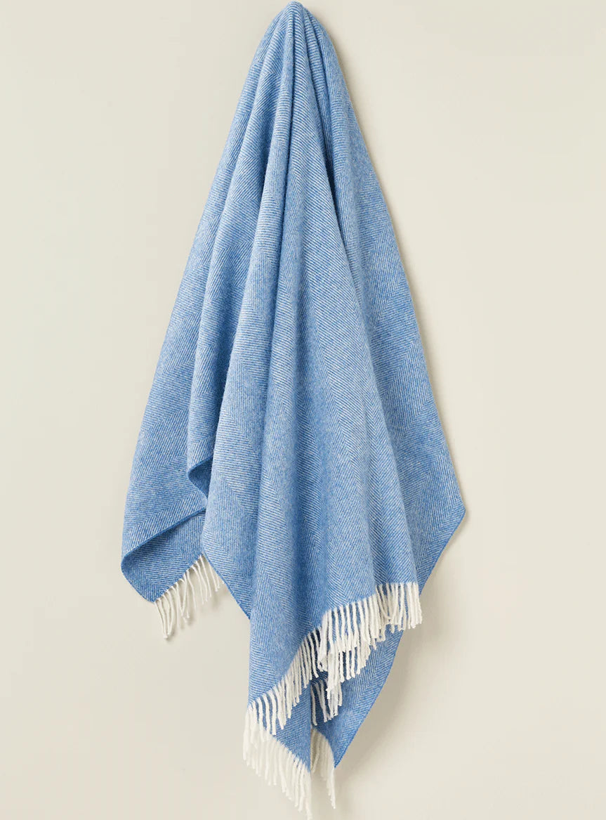 Herringbone Peacock Blue Throw 100% NZ Wool